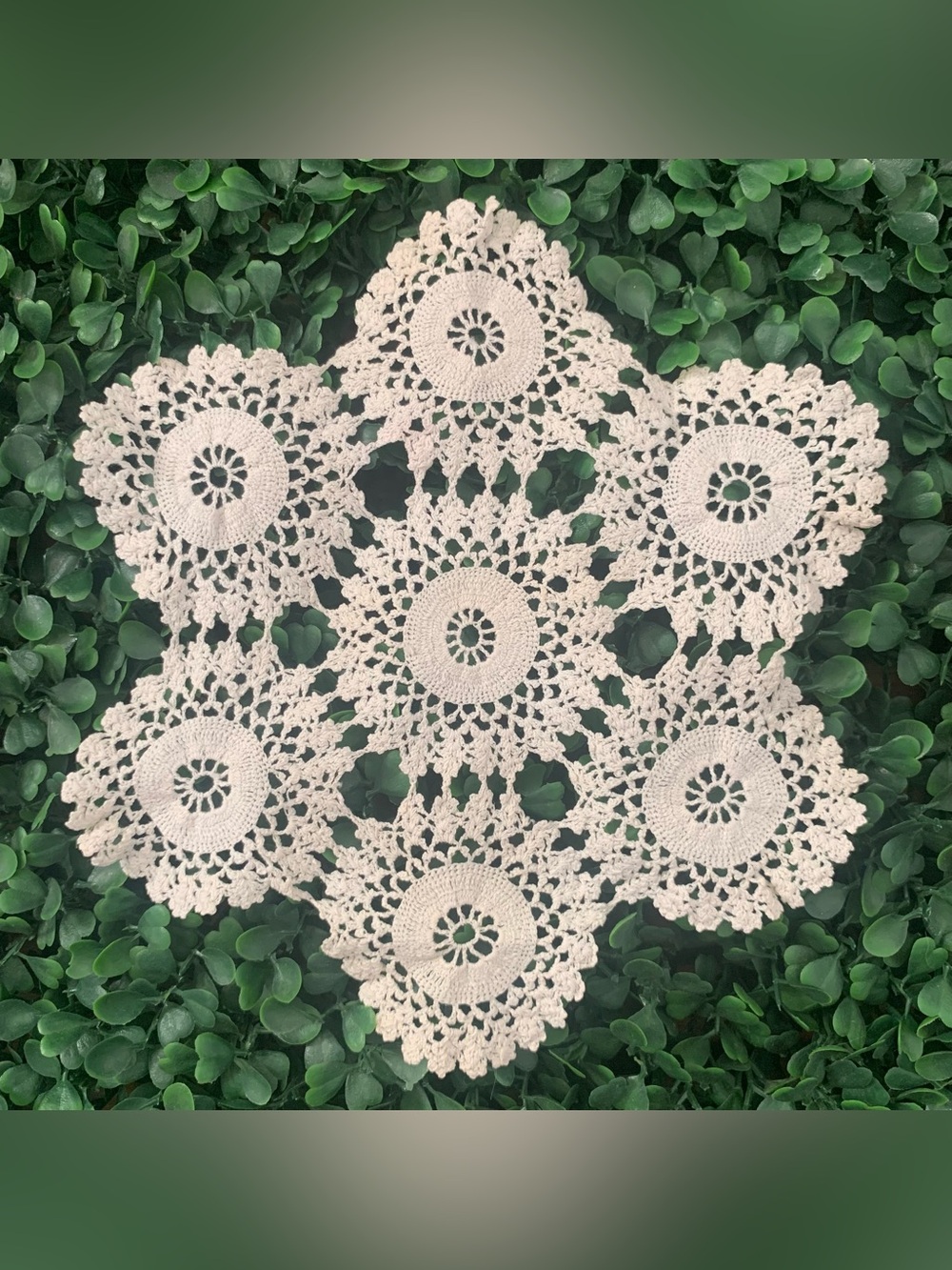 Antique cream cotton crochet table centre doily decor accent